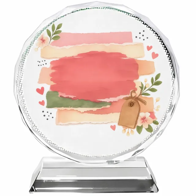 Mr Cadeautjes Fotokristal rond Ø 10 - design Een vrolijke, gelaagde love-note compositie met een andere f | cadeau Wit