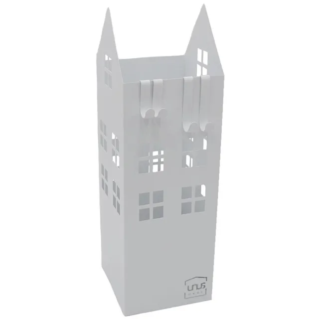 Famanu Paraplustandaard met wateropvangbak en 4 haken, 16x16x49 cm, wit