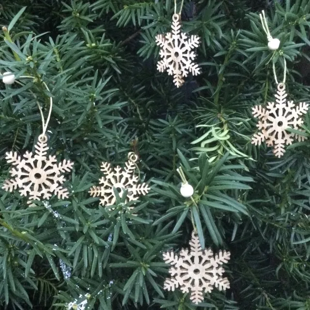 Evora Renswoude Houten kersthangers - sneeuwvlok wit - set van 5 stuks - sfeerhanger - kerstboomhanger