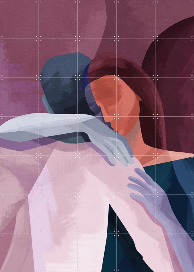 IXXI In This Together, Goed Blauw - 100 x 140 cm - Grote wanddecoratie en posters - Illustraties, Abstract, Slaapkamer, Woonkamer Warme kleuren / Roze