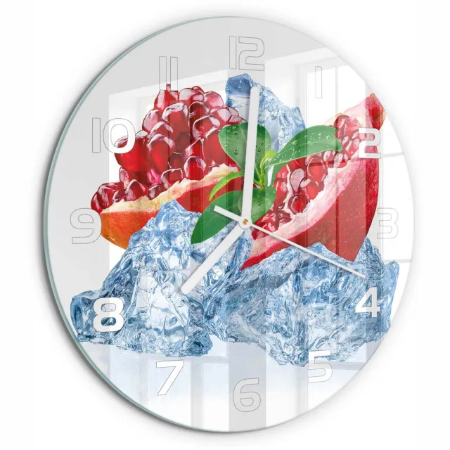 TULUP Wandklok - IJsgranaat Decoratieve Glazen Klok - fi30 cm - Rood Glazen Wandklok Design - Witte handen - Ronde Klok - Glazen Klok Met Print - Wandklok Glas Met Motief