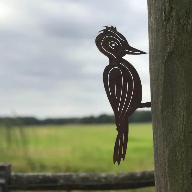 Iron Art Boomdecoratie Specht - boomschroef - boomprikker - schutting - decoratie - tuindecoratie - metal - bird - tuinsieraad - cortenstaal Roest bruin geel oranje