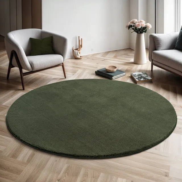 the carpet RELAX – Extra Zacht & Wasbaar Vloerkleed tot 30°C met Antislip Onderzijde – Fluweelachtige Structuur – Voor Slaapkamer of Woonkamer – Donkergroen, 160 cm rond