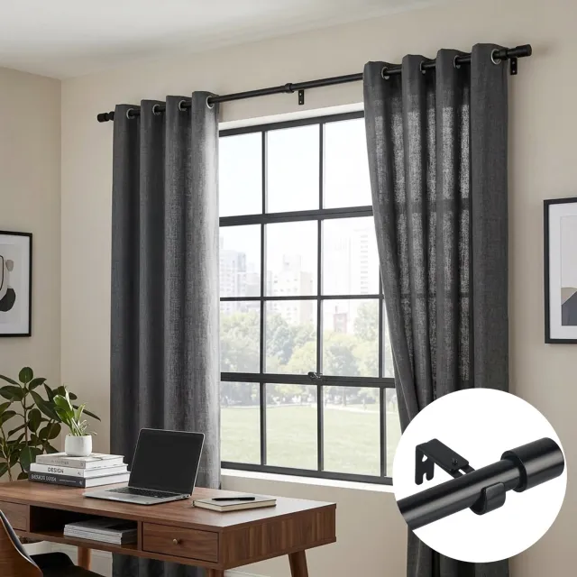 CHICFURN Telescopische Gordijnroede voor Woonkamer, Slaapkamer en Kantoor, Zwarte Aluminium Gordijnstang voor Raam- en Schuifdeurgordijnen, Verstelbaar van 72 tot 144 inch, voor Plafond- of Wandmontage, tot 30 kg