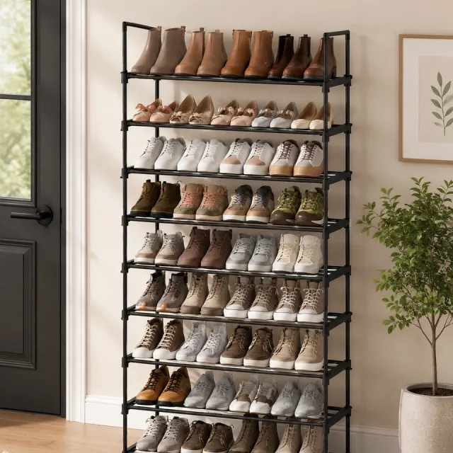 Nazik Living Schoenenrek 10 Niveaus - Metaal Schoenenopslag voor tot 50 Paar Schoenen - Opbergplank voor Woonkamer, Hal en Kleedkamer - 30 x 94 x 206 cm - Zwart
