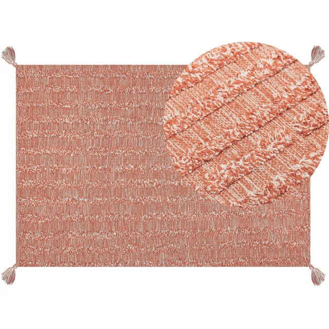 Beliani MUGLA - Laagpolig vloerkleed - Oranje - 160 x 230 cm - Katoen