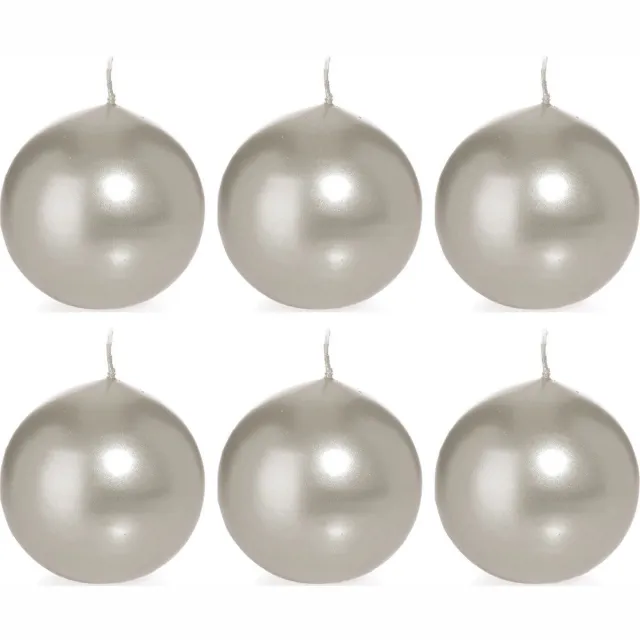 Trend Candles Bolkaars glad - 6x - zilver - 7 cm - 16 branduren - ronde kaarsen