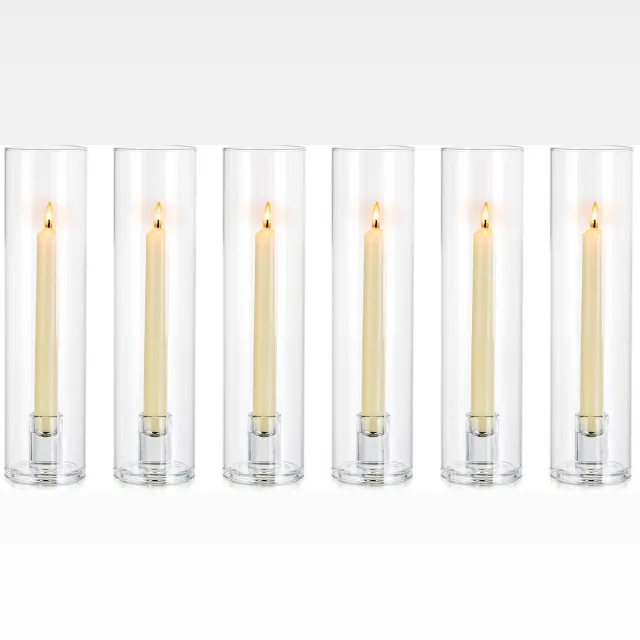 Unyqoos Set van 6 robuuste glazen cilinders voor kaarsen als stijlvolle tafeldecoratie, transparant, 30*7cm, 6 stuks