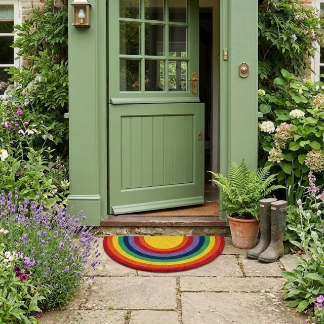 Maison Elara Deurmat Kokos Regenboog Halfrond 40x70 cm - Antislip Buitendeurmat - Natuurlijke Kokosmat voor Binnen en Buiten