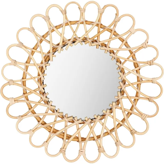 Famanu Ronde rotan wandspiegel, decoratieve houten spiegel voor toilet en entree, rustieke stijl, 40 x 40 cm, creëert een warme en uitnodigende sfeer in jouw huis