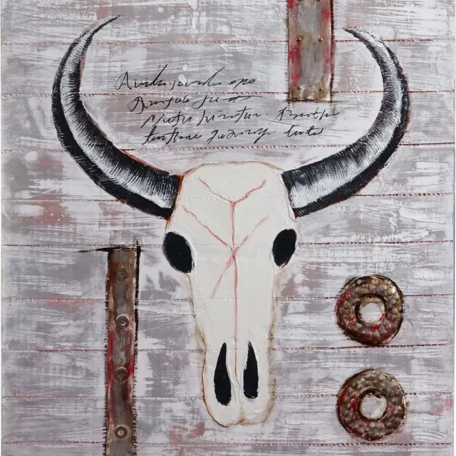 Cosmo Casa Olieverfschilderij - Stier - 100% Handgeschilderd - Muurschildering - 3D Afbeelding - Schilderij XL - 100x90cm Veelkleurig