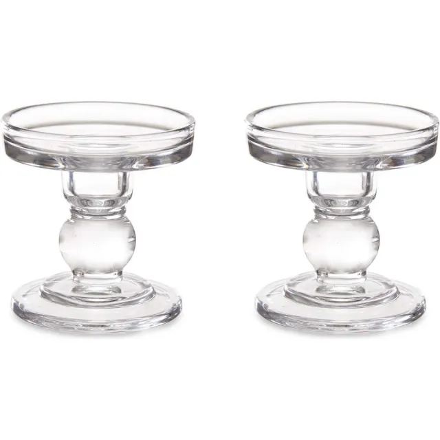Giftdecor Kaarsen kandelaar van decoratief glas - 2x - voor stompkaarsen - D8.5 x H9 cm Transparant