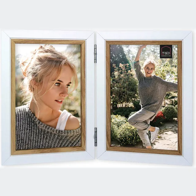 HAES deco Houten Fotolijst Duo Fevik in wit met bruin voor 2 foto's 15x20 - DP11220 Multicolor