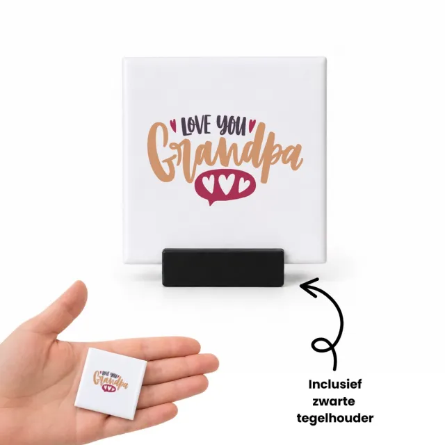 Hacebo I love you grandpa tegeltje met tegelhouder - Opa - opa - tegeltjes met tekst - cadeautje - kado - verjaardag - geschenk - spreuktegels - 4.8x4.8 CM Wit