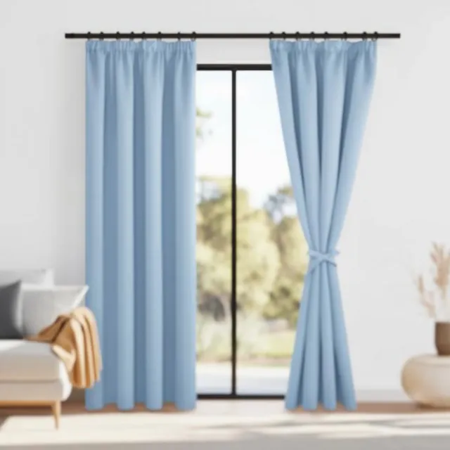 Maison Elara Verduisterende gordijnen met plooiband, set van 2, 140x200 cm, thermogordijn met stropdassen, lichtblauw