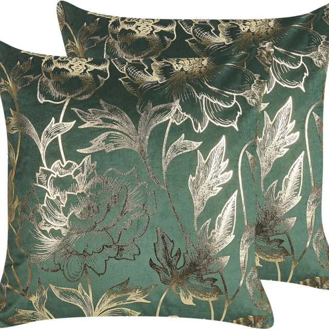 Beliani DAFFODIL - Sierkussen set van 2 - Smaragdgroen - 45 x 45 cm - Fluweel