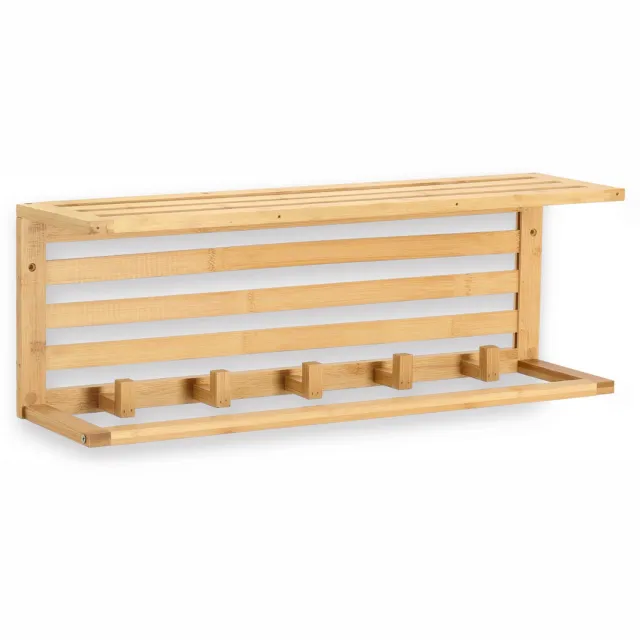 Zeller Kapstok - Bamboe wandplank met haken, 57 x 15 cm ZELLER Beige