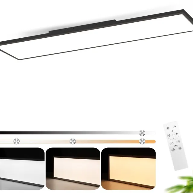 NETTLIFE Plafondlamp LED - 120cm - Lang Plafondpaneel - zwart - Plafondlamp plat - Dimbaar - met Afstandsbediening - 40W - Moderne Kantoorlamp - voor Werkplaats | Keuken | Studeerkamer | Woonkamer