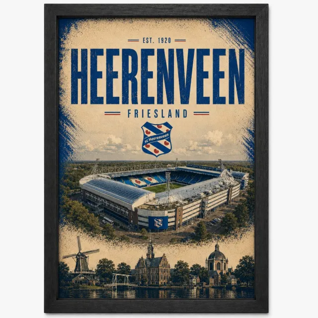 Joshimo SC Heerenveen Poster | Abe Lenstra Stadion Vintage Art Print | Retro Voetbal Poster | Inclusief Zwarte A4 Lijst