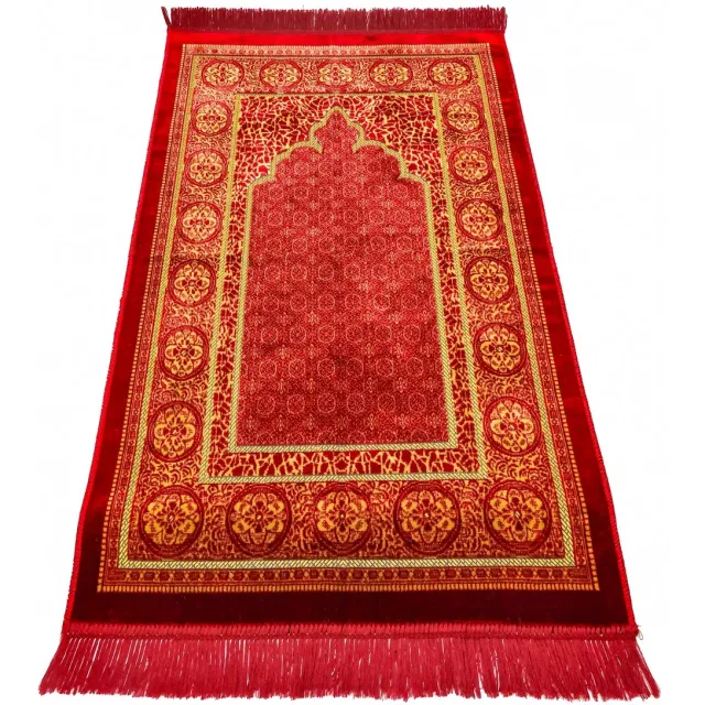 Firaset Turkse Islamitische Gebedskleed-Seccade– Zachte Dunne Gebedsmat Bordeaux – Janamaz Sajada – Inclusief Gebedskralen – Ramadan & Eid Geschenk voor Mannen en Vrouwen – 66x110 cm bordeauxrood