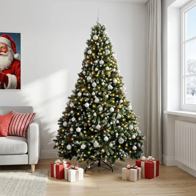 vidaXL Kunstkerstboom groen met kerstbal 240 cm 300 LED's Warmwit