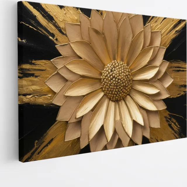 Saammp Canvas Schilderij - Goude Bloem - Natuur - Abstract - 45x30 - Foto op canvas - Wanddecoratie - Muurdecoratie Woonkamer - Kantoor Decoratie Multicolor