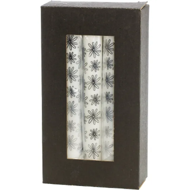 Rustik Lys dinerkaars - stearine kaars - by Kimmi - 10 kaarsen - daisy - Ø2,2x19 cm Zwart, wit