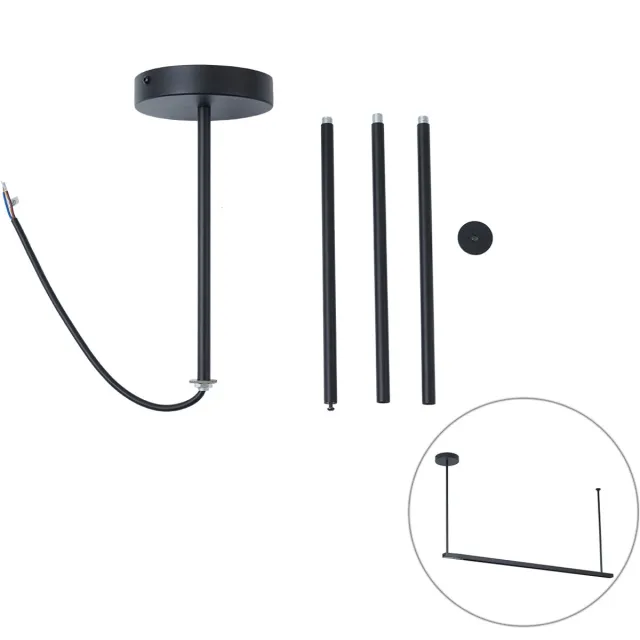 QAZQA Ophanging set van 2 met voeding voor 1-fase rail zwart - Iconic Zwart Ophanging - 1 lichts