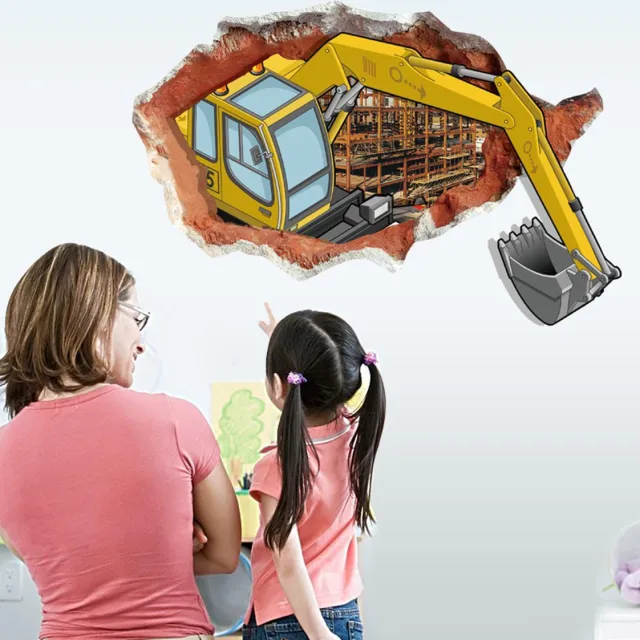 Jodeledokie Muursticker Graafmachine Breekt Door Muur 92 x 62 cm Geel