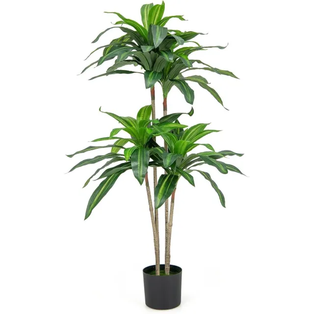 KOMFOTTEU Kunstplant in pot, 140 cm hoog, decoratieve kunstplant van 92 vellen met pot gevuld met cement, kunstboom in realistisch uiterlijk met 4 takken, voor woonkamer, kantoor, veranda groen