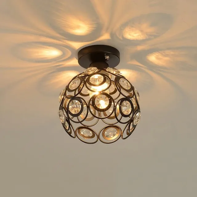 KZQ Mini Kristallen Plafondlamp - 25cm - Zwart - Rond Design - E27 Fitting - Dimbaar - Voor Hal Slaapkamer En Woonkamer zwart.6