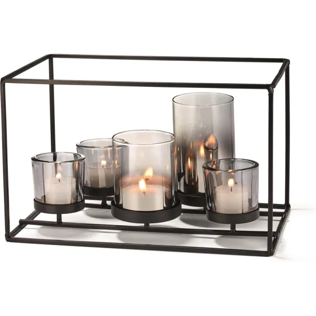 Philippi York Kandelaar - Waxinelichthouder - Glas - Staal - 5 Lichtjes Zwart