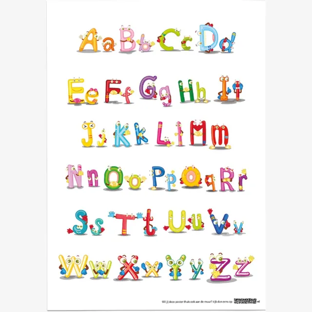 eduposters Educatieve poster (Posterpapier) - Taal alfabet funky balloons - 42 x 59.4 cm (A2) Beige