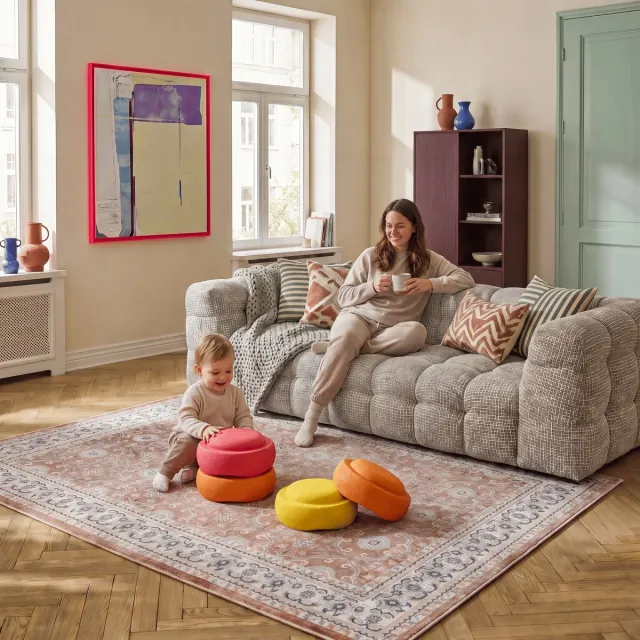 MrCarpet Wasbaar Vintage Vloerkleed Oranje/terracotta Matteo 280x370cm Mrcarpet