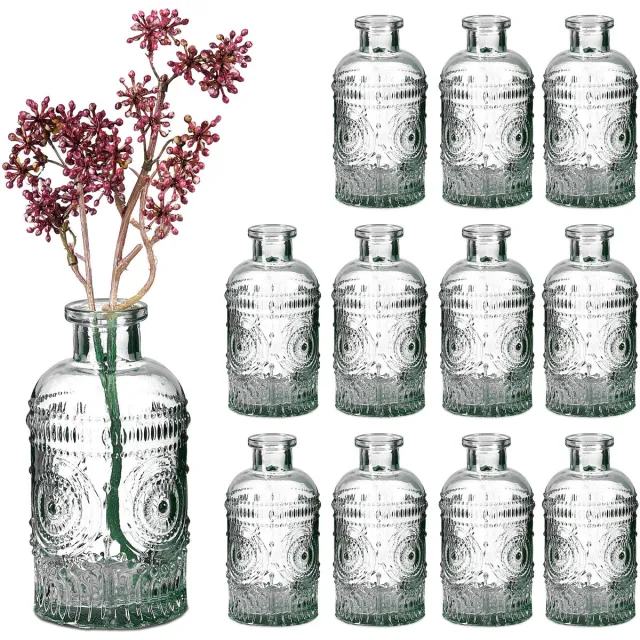 Relaxdays Mini vaasjes - set van 12 - 13 cm hoog - glas - transparant