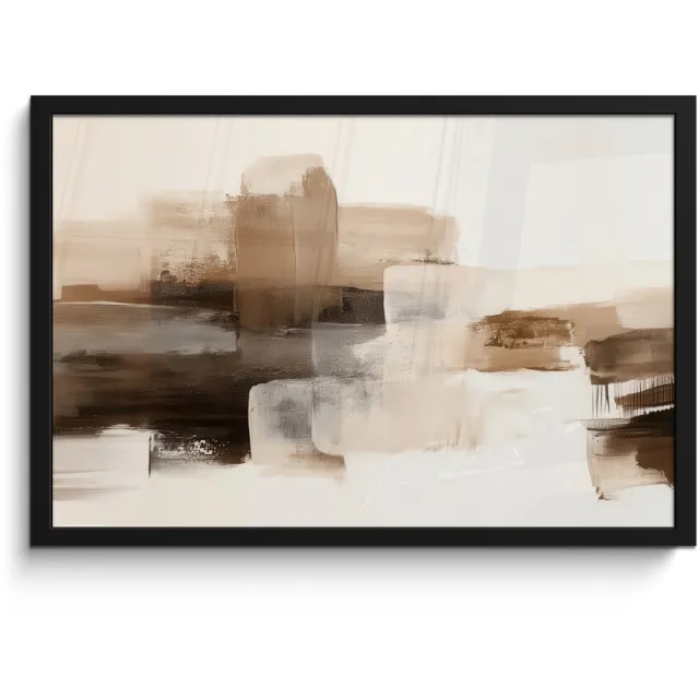FrameYourWall Poster in lijst - Fotolijst 60x40 cm - Posters - Penseelstreken - Abstract landschap - Rust - Posterlijst zwart - Decoratie - Wanddecoratie woonkamer - Muurdecoratie slaapkamer