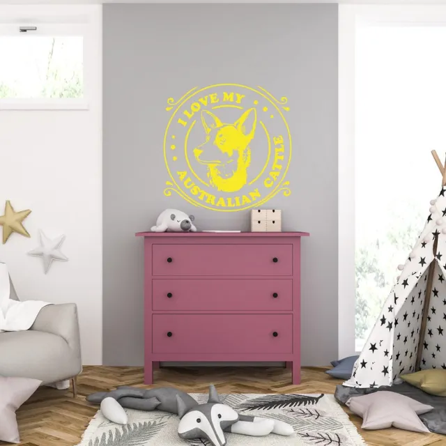 MC Living Muursticker - I Love My Austrian Cattle - 46,4 x 46,4 - Geel
