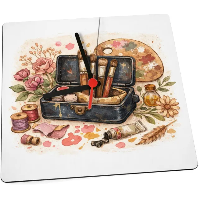 Mr Cadeautjes Klok 19 x 19 - design Romantische hobbyprint met een centraal retro-object en loss | cadeau Wit