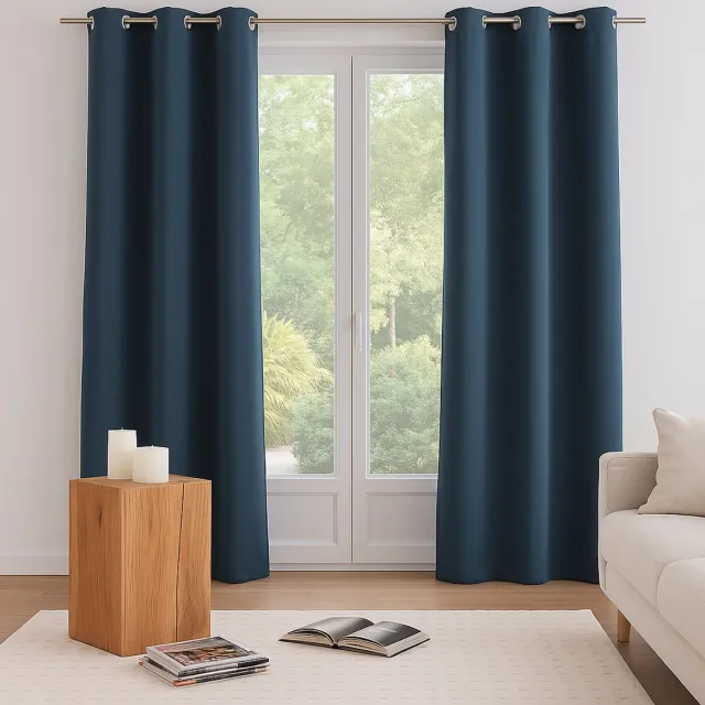 Atmosphera Créateur d'intérieur® Set van 2 Verduisterende Gordijnen – 135x240 cm – Thunderstorm Blauw – Geluiddempend & Warmtewerend – Met Ringen Bleu canard