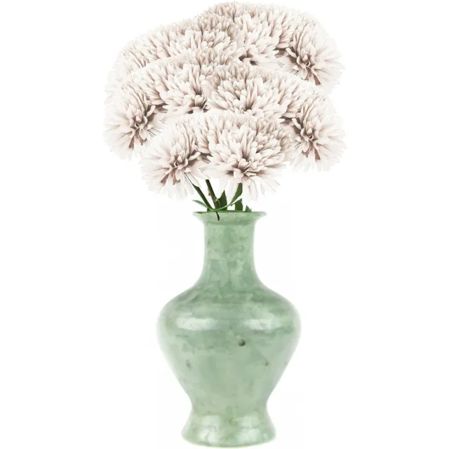 CHAKS Kunstbloemen boeket dahlia - 5x - wit - 26 cm - bloemstuk - onderhoudsvrij