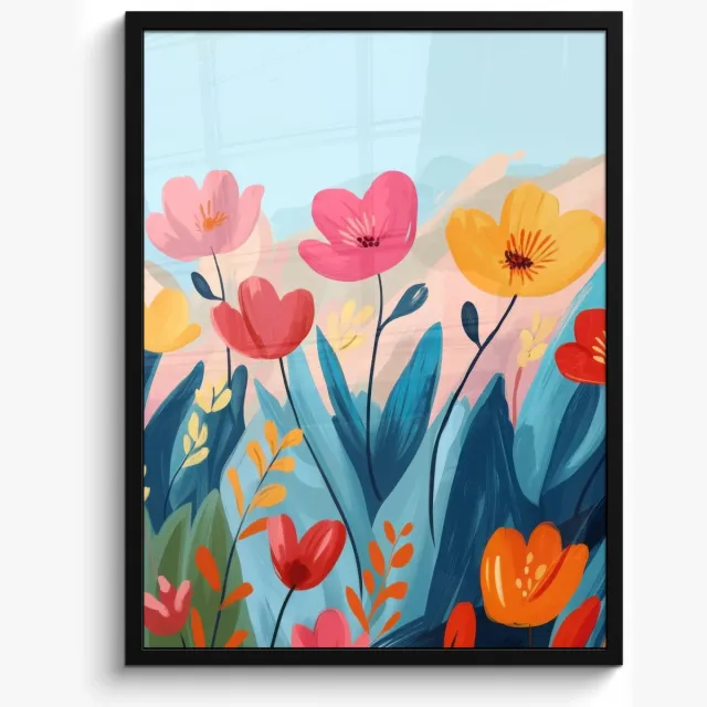 FrameYourWall Poster in lijst - Fotolijst 50x70 cm - Posters - Illustratie - Bloemen - Kleurrijk - Posterlijst zwart - Decoratie - Wanddecoratie woonkamer - Muurdecoratie slaapkamer