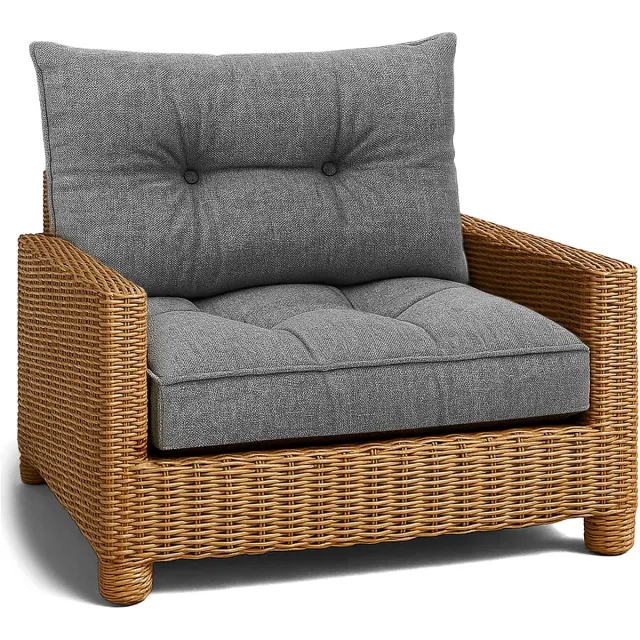 Famanu Set van buitenkussens voor tuin, zitkussen 60x60 cm en rugkussen 40x60 cm, waterafstotend en gewatteerd voor rotan meubels en loungesets, grijs