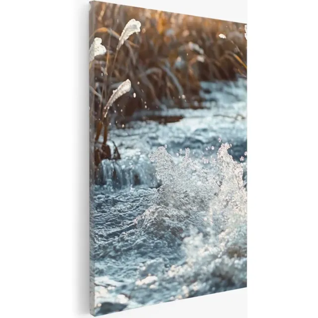Saammp Canvas Schilderij - Ruig water in beek - Natuur - Landschap - 30x45 - Foto op canvas - Wanddecoratie - Muurdecoratie Woonkamer - Slaapkamer decoratie - Canvas Print Multicolor