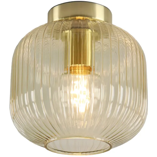 Olucia CHARLOIS - Plafondlamp - Amber / Goud - Geschikt voor Woonkamer - Vorm: Rond