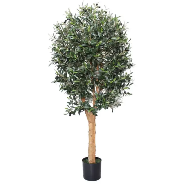 PrettyPlants Kunst Olijfboom 160cm Deluxe | Kunstplant voor binnen | Hoge Kwaliteit Kunstboom | Nep Olijfboom met houten stam Groen