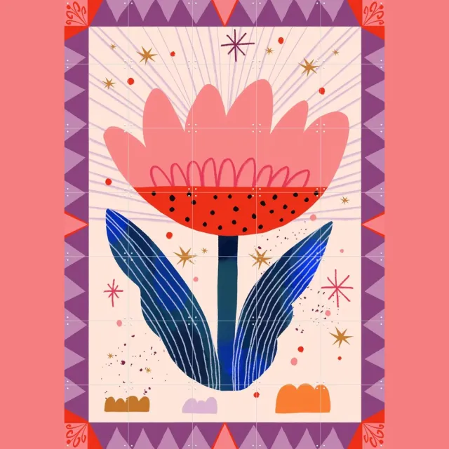 IXXI Tulp, Lena Addink - 100 x 140 cm - Grote wanddecoratie en posters - Geometrische Kunst, Grafisch Ontwerp, Abstract, Kleurrijk, Illustraties Rood / Paars / Warme kleuren / Roze