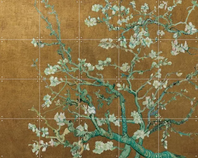 IXXI Amandelbloesem Gold, Vincent van Gogh (1853 - 1890) & Van Gogh Museum - 100 x 80 cm - Grote wanddecoratie en posters - Art Nouveau, Slaapkamer Groen / Goud / Wit
