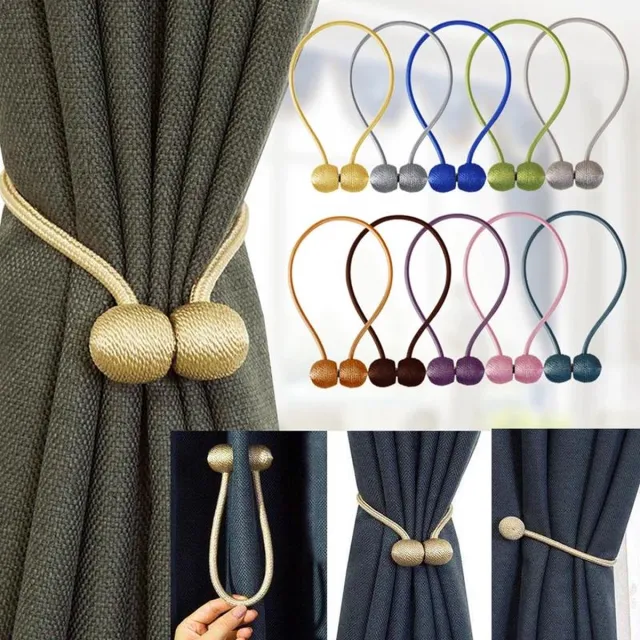 LuxeBass Gordijn Embrasse - Gordijnhouder - Magnetisch Gordijnkoord - Gordijnbinder – Gordijn Houder Klemmen - Gordijnklemmen – Gordijnclips - Accessoires - zwart - Set 2 stuks