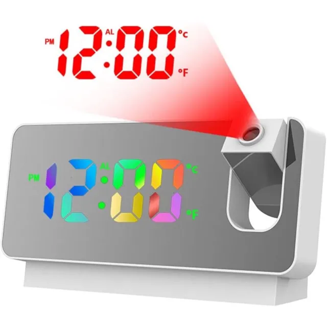ZVD Wekker - LED-spiegelwekker - Digitale wekker - 180° verstelbaar -Wekkerradio met Projectie - Wekkers Digitaal - Projectiewekker - Projectieklok - Wit