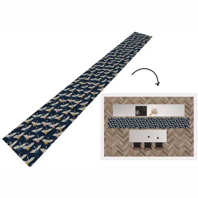 KitchenYeah Keukenloper 400x50 cm - Keukenmat vinyl Vogels - Nacht - Japan - Patronen - Keukenmatten loper - Keuken vloerkleed tapijt